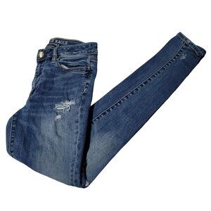 American Eagle Hi Rise Jegging Stretch Jeans Womens Size 4 Distressed Denim